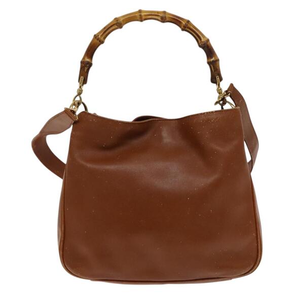 GUCCI Bamboo Hand Bag Leather Brown Gold 001 2113 001 2113 - Picture 2 of 12